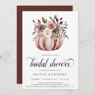 Rustic Fall Pumpkin Bridal Shower Rust Floral Invitation