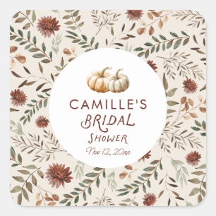 Rustic Fall Pumpkin Bridal Shower Square Sticker