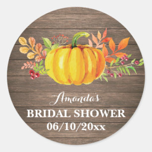 Rustic Fall Pumpkin Bridal Shower Thank You Classic Round Sticker