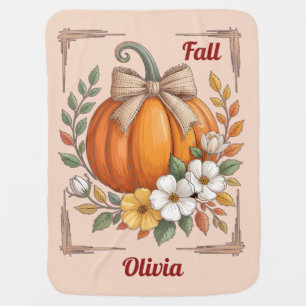 Rustic Fall Pumpkin Burlap Bow Wildflowers Autumn Baby Blanket