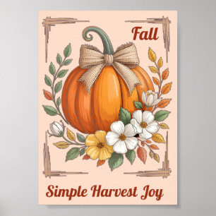 Rustic Fall Pumpkin Burlap Bow Wildflowers Autumn Poster