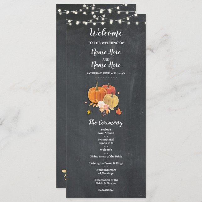 Rustic Fall Pumpkin Chalk Wedding Program Details (Front/Back)