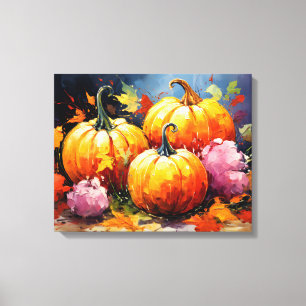 Rustic Fall Pumpkin Colorful Autumn Leaves Canvas Print