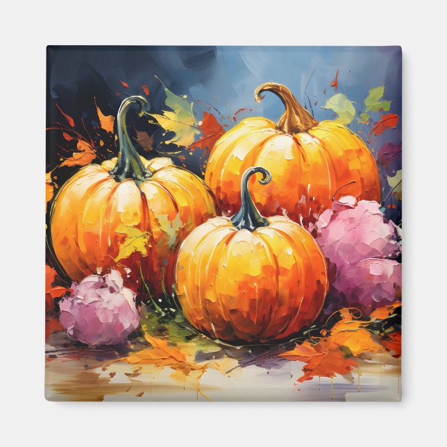 Rustic Fall Pumpkin Colorful Autumn Leaves Magnet (Front)