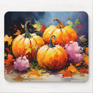 Rustic Fall Pumpkin Colorful Autumn Leaves Mouse Pad