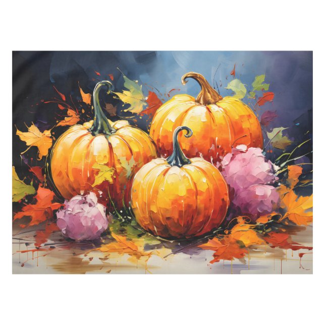Rustic Fall Pumpkin Colorful Autumn Leaves Tablecloth (Front (Horizontal))