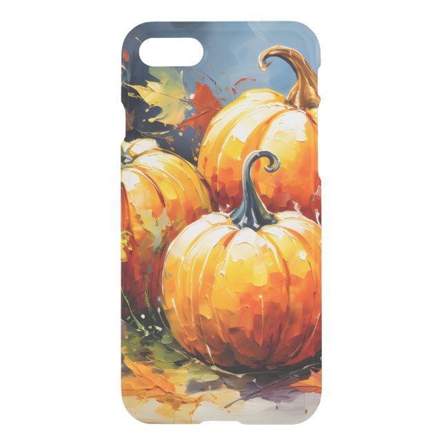 Rustic Fall Pumpkin Colorful Autumn Leaves Uncommon iPhone Case (Back)