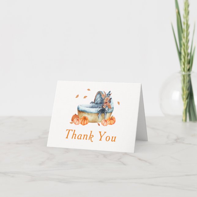 Rustic Fall Pumpkin Crib Baby Shower  Letterpress Thank You Card (Front)
