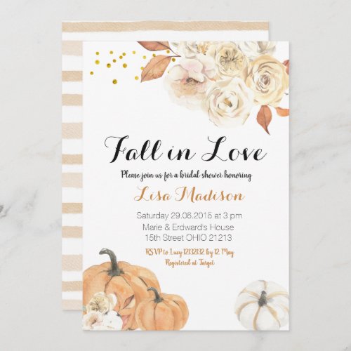 Rustic Fall Pumpkin Fall in Love Bridal Shower Invitation