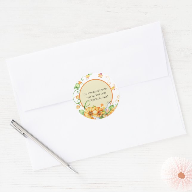 Rustic Fall Pumpkin Floral Blessed Thanksgiving    Classic Round Sticker (Envelope)