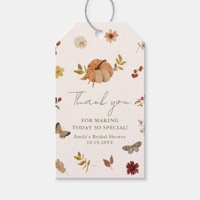 Rustic Fall Pumpkin Floral Bridal Shower Thank You Gift Tags (Front)