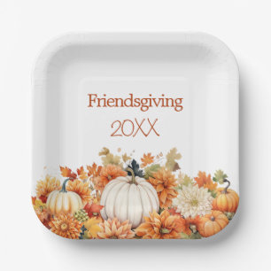 Rustic Fall Pumpkin Floral Friendsgiving Year Paper Plates