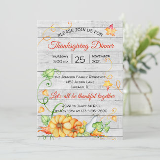 Rustic Fall Pumpkin Floral Thanksgiving Dinner I Invitation