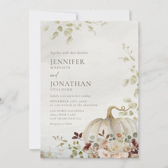 Rustic Fall Pumpkin Floral Wedding Photo Invitation (Front)