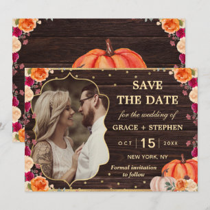 Rustic Fall Pumpkin floral wedding save the date