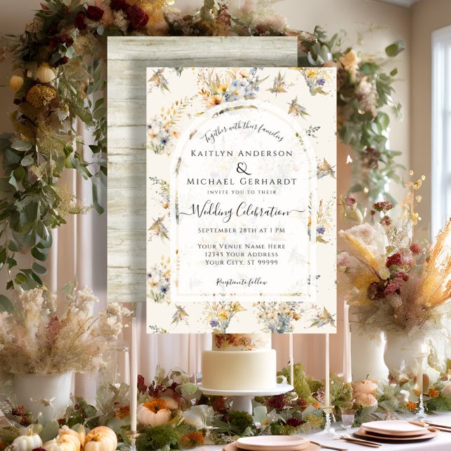 Rustic Fall Pumpkin Floral Wildflowers Wedding Invitation (Creator Uploaded)