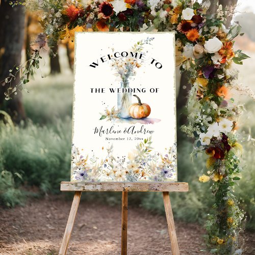 Rustic Fall Pumpkin Floral Wildflowers Wedding Poster