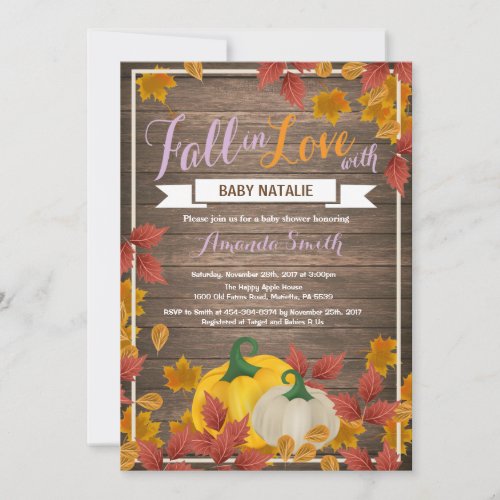 Rustic Fall Pumpkin Girl Baby Shower invitation