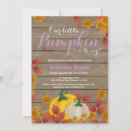 Rustic Fall Pumpkin Girl Baby Shower invitation