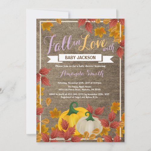 Rustic Fall Pumpkin Girl Baby Shower invitation