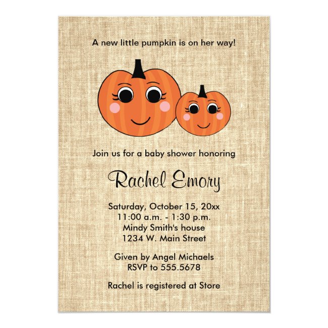 Rustic Fall Pumpkin Girl Baby Shower Invitations