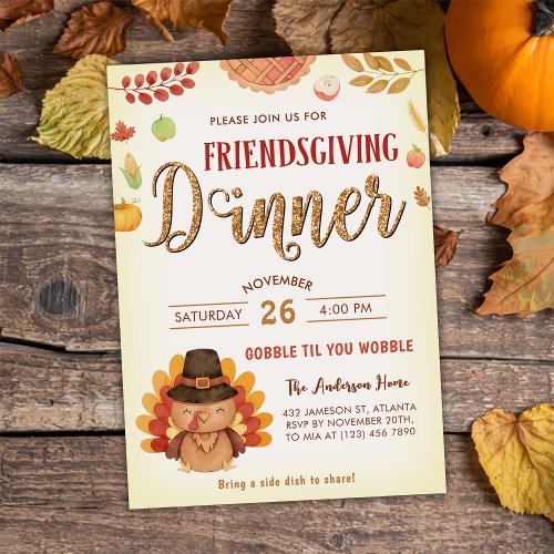 Rustic Fall Pumpkin Gobble Friendsgiving Dinner Invitation
