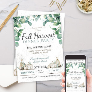 Rustic Fall Pumpkin Greenery Dinner Party Invitation