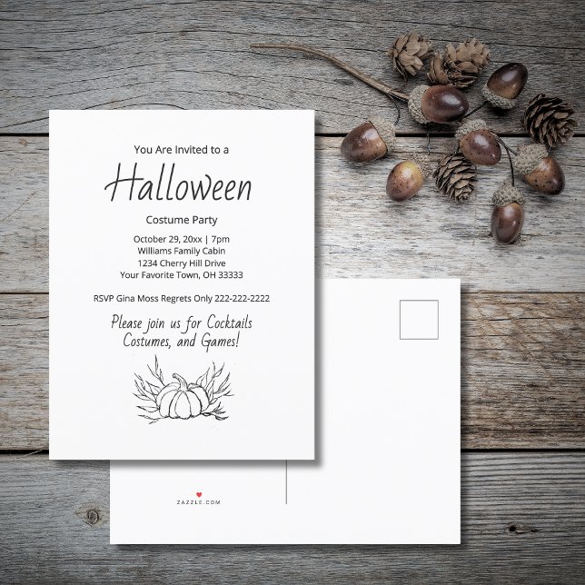 Rustic Fall Pumpkin Halloween Costume Party  Invitation Postcard (Creator Uploaded)