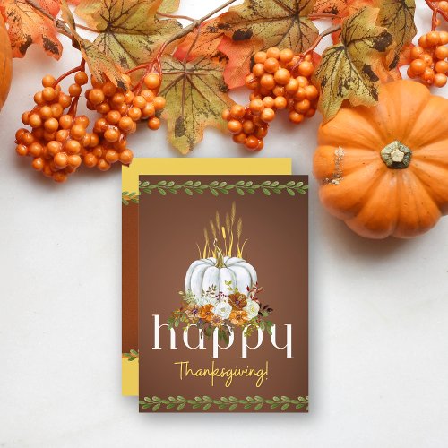 Rustic Fall Pumpkin Happy Thanksgiving Flat  Holiday Card
