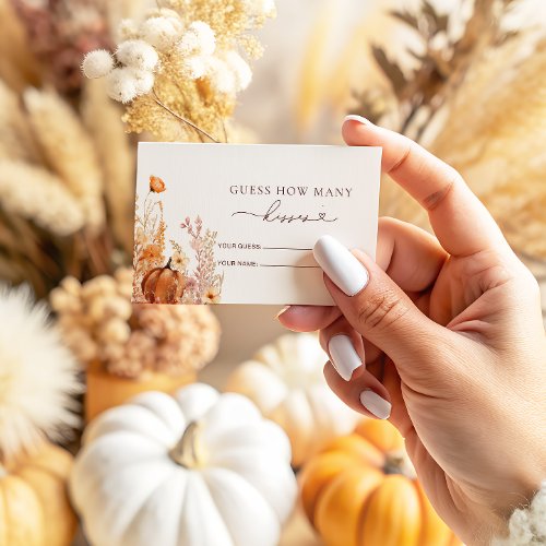 Rustic Fall Pumpkin How Many Kisses Bridal Game Enclosure Card