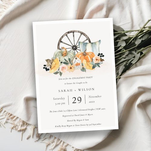 Rustic Fall Pumpkin Leafy Floral Engagement Invite