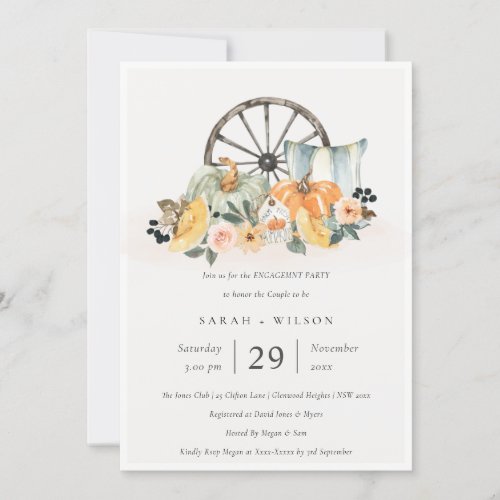 Rustic Fall Pumpkin Leafy Floral Engagement Invite