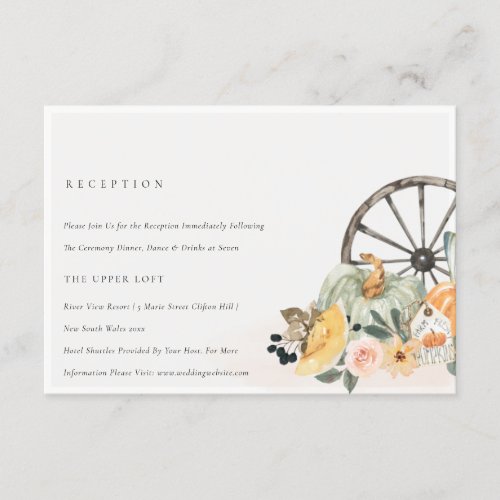 Rustic Fall Pumpkin Leafy Floral Wedding Reception Enclosure Card