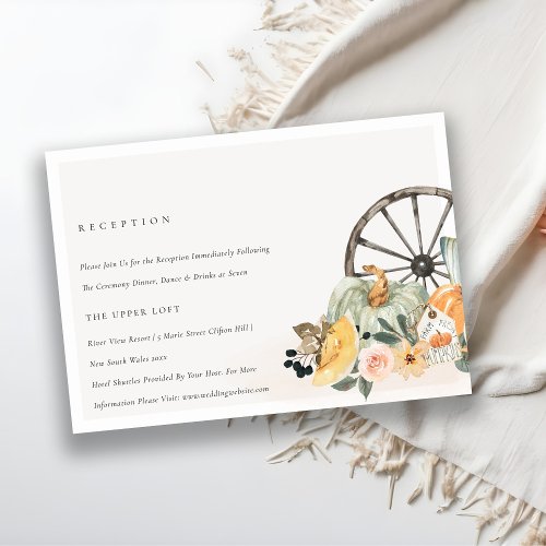 Rustic Fall Pumpkin Leafy Floral Wedding Reception Enclosure Card