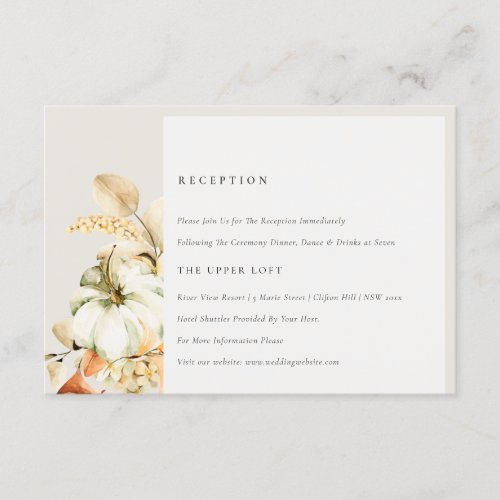Rustic Fall Pumpkin Leafy Floral Wedding Reception Enclosure Card