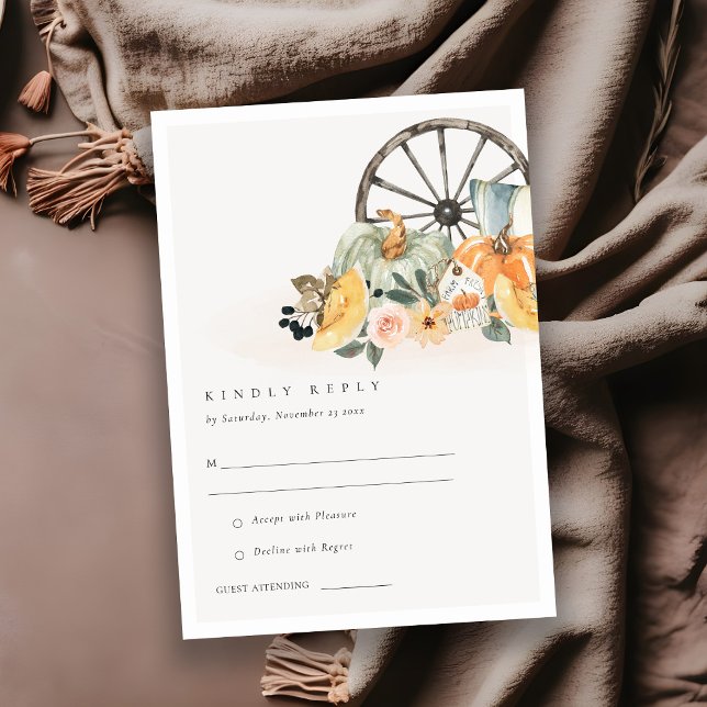 Rustic Fall Pumpkin Leafy Floral Wedding RSVP Enclosure Card (Creator Uploaded)
