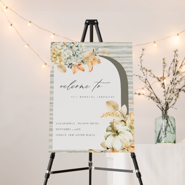 Rustic Fall Pumpkin Leafy Floral Wedding Welcome Foam Board (In Situ (Stand))