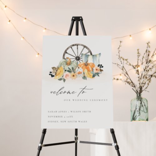 Rustic Fall Pumpkin Leafy Floral Wedding Welcome Foam Board