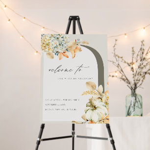 Rustic Fall Pumpkin Leafy Floral Wedding Welcome Foam Board
