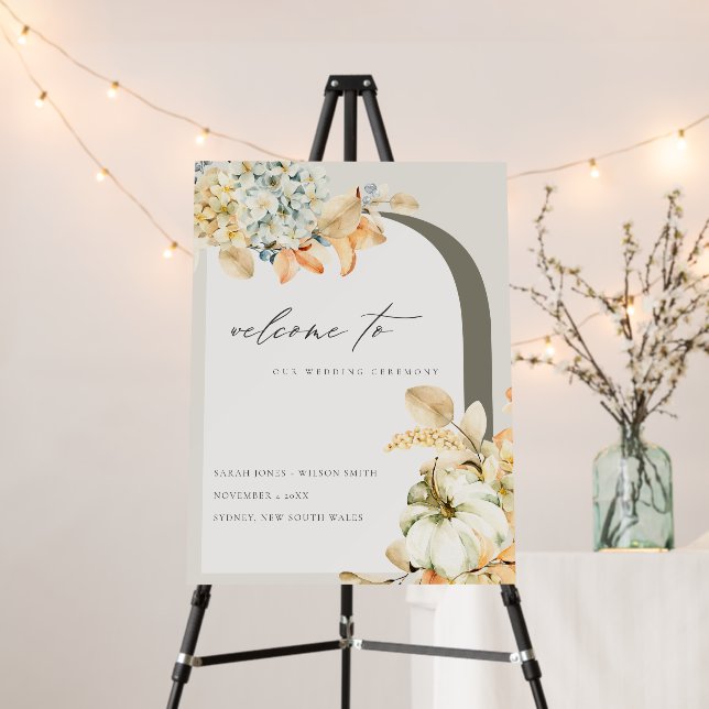 Rustic Fall Pumpkin Leafy Floral Wedding Welcome Foam Board (In Situ (Stand))