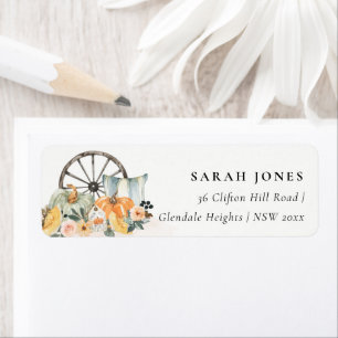 Rustic Fall Pumpkin Leafy Floral Wheel Address Label