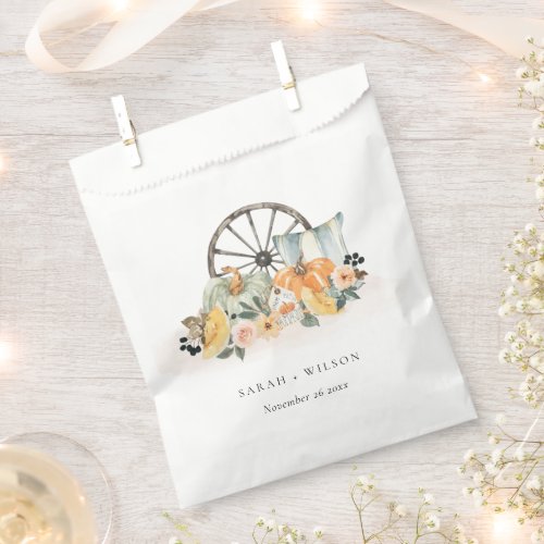 Rustic Fall Pumpkin Leafy Floral Wheel Wedding Favor Bag