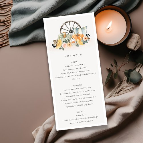 Rustic Fall Pumpkin Leafy Floral Wheel Wedding Menu