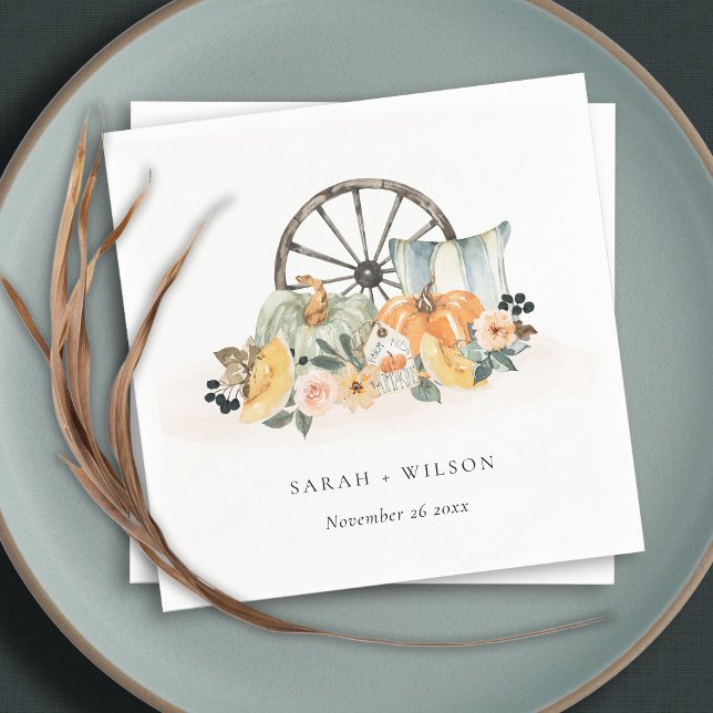Rustic Fall Pumpkin Leafy Floral Wheel Wedding Napkins (Creator Uploaded)