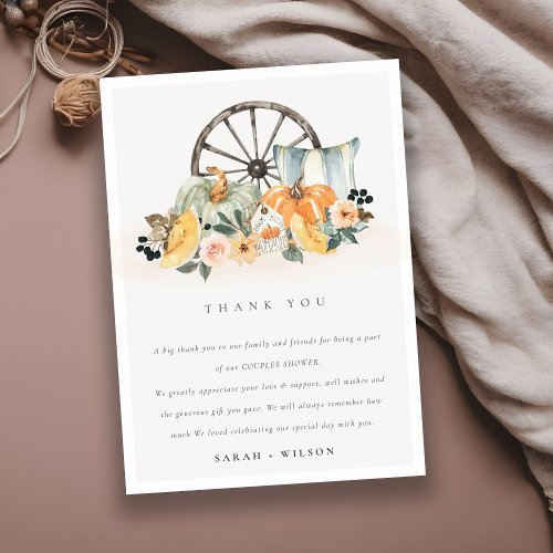 Rustic Fall Pumpkin Leafy Floral Wheel Wedding Thank You Card