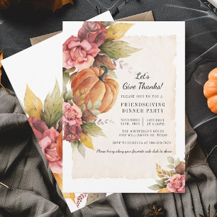 Rustic Fall Pumpkin Lets Give Thanks Friendsgiving Invitation