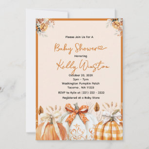 Rustic Fall Pumpkin Neutral Farmhouse Baby Shower  Invitation
