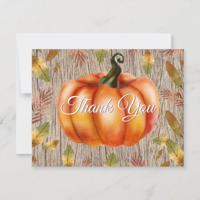 Rustic Fall Pumpkin Orange Thank You card (Front)