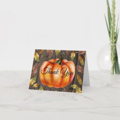 Rustic Fall Pumpkin Orange Thank You card