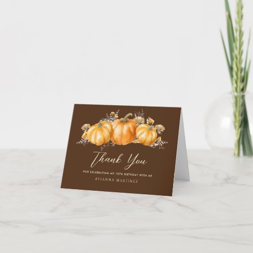 Rustic Fall Pumpkin Photo 70th Birthday Folded Thank You Card